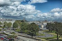 paysage, immeubles, nuages